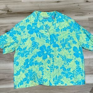 Marsh Landing Y2K 90’s Hawaiian Shirt Green Blue Men’s Medium